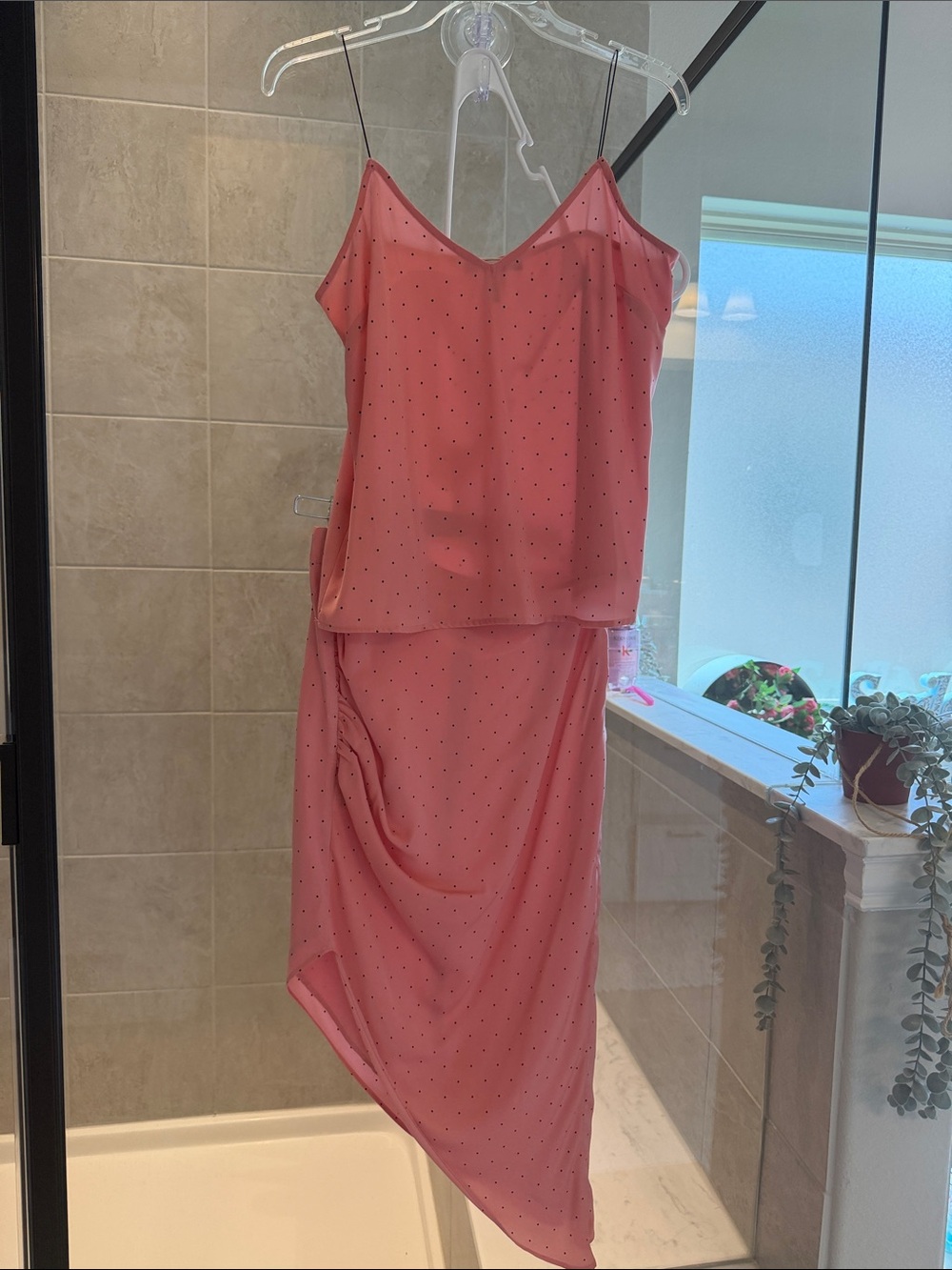 BCBGeneration Pink Polka Dot Two-Piece Skirt Set